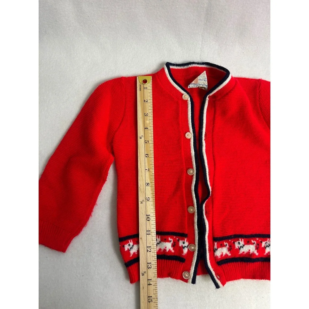 Vintage‎ Toddletime Kid Sm Red Scottie Dog Orlon Acrylic Knit Cardigan Sweater